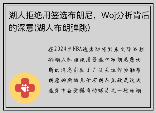 湖人拒绝用签选布朗尼，Woj分析背后的深意(湖人布朗弹跳)